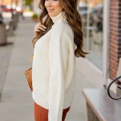 Chunky Knit Turtleneck Sweater -Women's Clothing Store chunky knit turtleneck sweater 522204