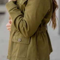 Cinched Waist Utility Jacket -Women's Clothing Store cinched waist utility jacket 149216