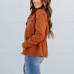 Cinched Waist Utility Jacket -Women's Clothing Store cinched waist utility jacket 453819