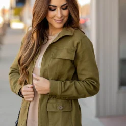 Cinched Waist Utility Jacket -Women's Clothing Store cinched waist utility jacket 781473