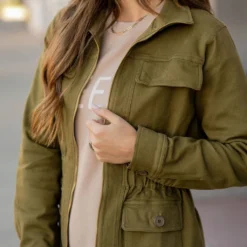 Cinched Waist Utility Jacket -Women's Clothing Store cinched waist utility jacket 868082