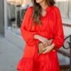 Classy Ruffle Accented Long Sleeve Dress