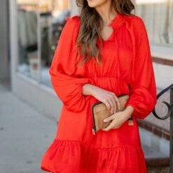 Classy Ruffle Accented Long Sleeve Dress