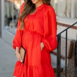 Classy Ruffle Accented Long Sleeve Dress -Women's Clothing Store classy ruffle accented long sleeve dress 978098