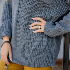 Contrasting Knit Pocket Sweater -Women's Clothing Store contrasting knit pocket sweater 196604