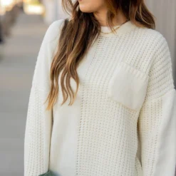 Contrasting Knit Pocket Sweater -Women's Clothing Store contrasting knit pocket sweater 247946