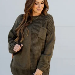 Contrasting Knit Pocket Sweater -Women's Clothing Store contrasting knit pocket sweater 279482