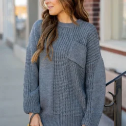 Contrasting Knit Pocket Sweater -Women's Clothing Store contrasting knit pocket sweater 321725