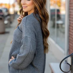 Contrasting Knit Pocket Sweater -Women's Clothing Store contrasting knit pocket sweater 616848