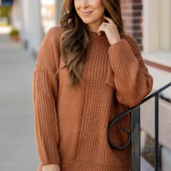 Contrasting Knit Pocket Sweater -Women's Clothing Store contrasting knit pocket sweater 636022