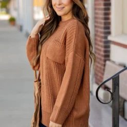 Contrasting Knit Pocket Sweater -Women's Clothing Store contrasting knit pocket sweater 822659