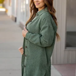 Corded Side Slit Tunic Shacket -Women's Clothing Store corded side slit tunic shacket 194937