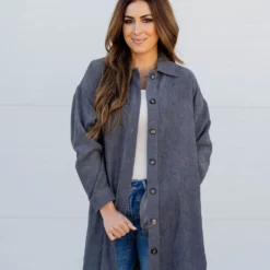 Corded Side Slit Tunic Shacket -Women's Clothing Store corded side slit tunic shacket 350332