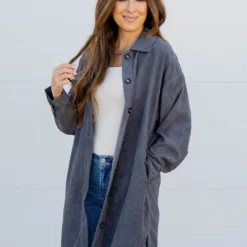 Corded Side Slit Tunic Shacket -Women's Clothing Store corded side slit tunic shacket 468880