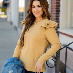 Dual Flutter Shoulder Long Sleeve Tee -Women's Clothing Store dual flutter shoulder long sleeve tee 559207