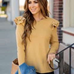 Dual Flutter Shoulder Long Sleeve Tee -Women's Clothing Store dual flutter shoulder long sleeve tee 978190