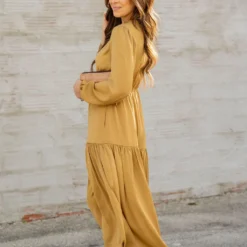 Elegant Tiered Long Sleeve Maxi Dress -Women's Clothing Store elegant tiered long sleeve maxi dress 241446