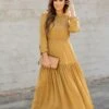Elegant Tiered Long Sleeve Maxi Dress