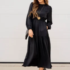 Elegant Tiered Long Sleeve Maxi Dress -Women's Clothing Store elegant tiered long sleeve maxi dress 977498