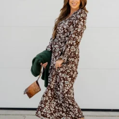 Floral Long Sleeve Tie Waist Dress