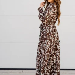 Floral Long Sleeve Tie Waist Dress -Women's Clothing Store floral long sleeve tie waist dress 491828