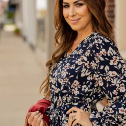 Floral Long Sleeve Tie Waist Dress -Women's Clothing Store floral long sleeve tie waist dress 677787