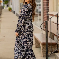 Floral Long Sleeve Tie Waist Dress -Women's Clothing Store floral long sleeve tie waist dress 854882