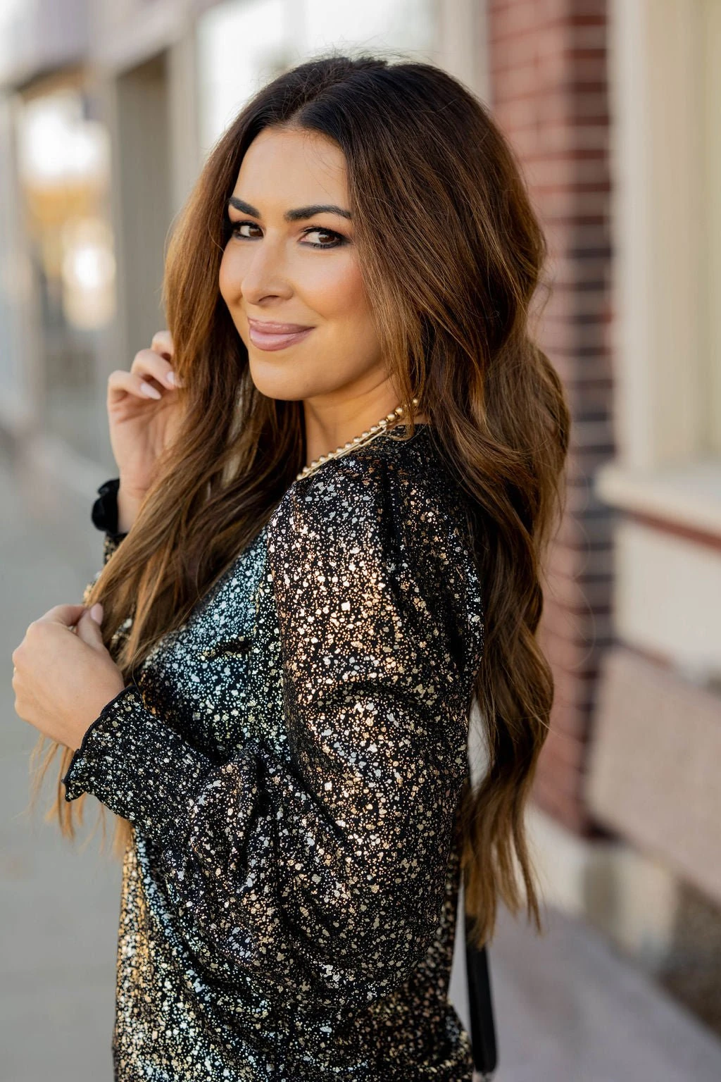 Foil Flecked Cinched Sleeve Blouse 9 Foil Flecked Cinched Sleeve Blouse - Image 9