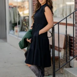 Gauze Button Accented Tiered Dress -Women's Clothing Store gauze button accented tiered dress 148919