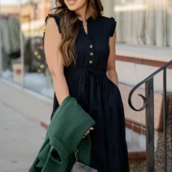 Gauze Button Accented Tiered Dress -Women's Clothing Store gauze button accented tiered dress 164583