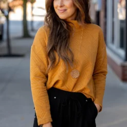 Geo Quilted Mock Neck Sweatshirt