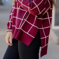 Grid High Low Mock Neck Sweater Tee -Women's Clothing Store grid high low mock neck sweater tee 137749