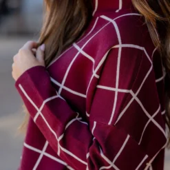 Grid High Low Mock Neck Sweater Tee -Women's Clothing Store grid high low mock neck sweater tee 179178