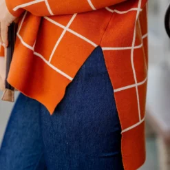 Grid High Low Mock Neck Sweater Tee -Women's Clothing Store grid high low mock neck sweater tee 275510