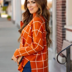 Grid High Low Mock Neck Sweater Tee -Women's Clothing Store grid high low mock neck sweater tee 285874