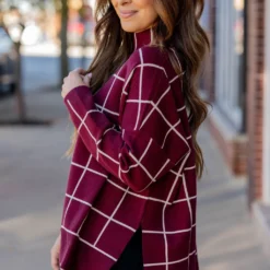 Grid High Low Mock Neck Sweater Tee -Women's Clothing Store grid high low mock neck sweater tee 582965