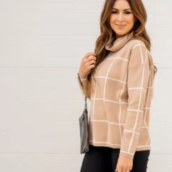 Grid Turtleneck Sweater -Women's Clothing Store grid turtleneck sweater 247856