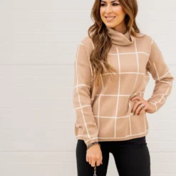 Grid Turtleneck Sweater -Women's Clothing Store grid turtleneck sweater 620744