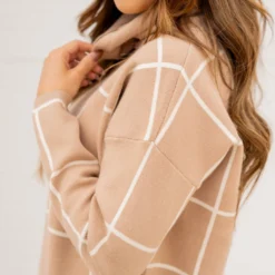 Grid Turtleneck Sweater -Women's Clothing Store grid turtleneck sweater 625483