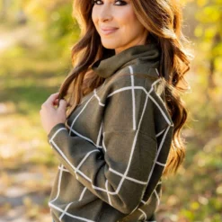 Grid Turtleneck Sweater -Women's Clothing Store grid turtleneck sweater 767082