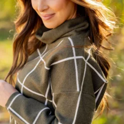 Grid Turtleneck Sweater -Women's Clothing Store grid turtleneck sweater 867497