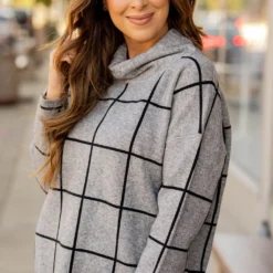 Grid Turtleneck Sweater -Women's Clothing Store grid turtleneck sweater 877202