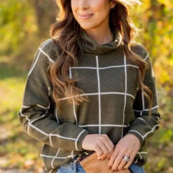 Grid Turtleneck Sweater -Women's Clothing Store grid turtleneck sweater 928320
