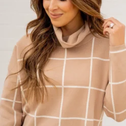 Grid Turtleneck Sweater -Women's Clothing Store grid turtleneck sweater 955500