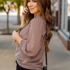 Mixed Stripes Cinched Trim Blouse -Women's Clothing Store mixed stripes cinched trim blouse 240723