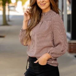 Mixed Stripes Cinched Trim Blouse -Women's Clothing Store mixed stripes cinched trim blouse 979241