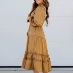 Ruffle Accented Long Sleeve Midi Dress 30 Ruffle Accented Long Sleeve Midi Dress -Women's Clothing Store ruffle accented long sleeve midi dress 104816