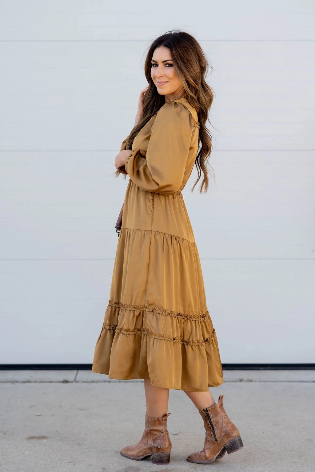 Ruffle Accented Long Sleeve Midi Dress 11 Ruffle Accented Long Sleeve Midi Dress - Image 11
