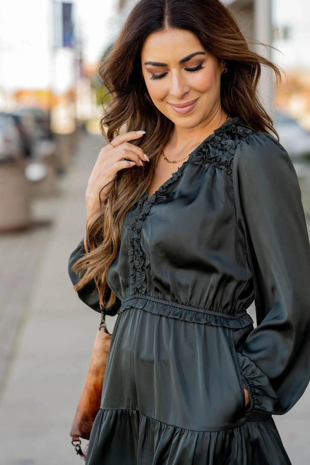 Ruffle Accented Long Sleeve Midi Dress 14 Ruffle Accented Long Sleeve Midi Dress - Image 14