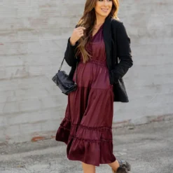 Ruffle Accented Long Sleeve Midi Dress 26 Ruffle Accented Long Sleeve Midi Dress -Women's Clothing Store ruffle accented long sleeve midi dress 209419